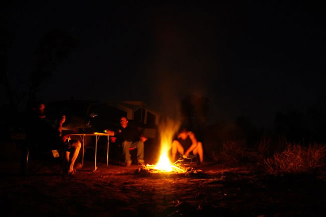 Around the campfire at the Three Way campsite, Northern Territory, Australia.