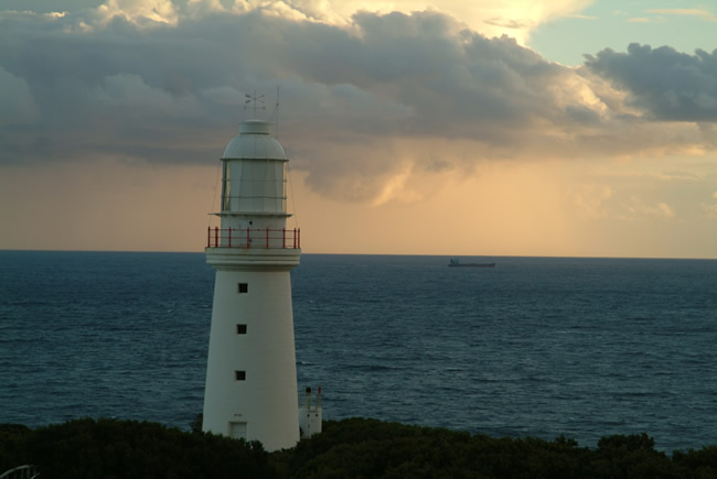 Lonely ship on the Bass Strait, Cape Otway Lighthouse, Great Ocean Road, Victoria, Australia.
