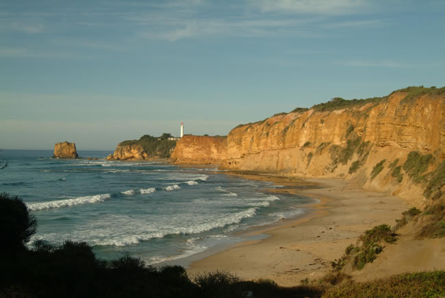 The cliff face and Split Point Lighthouse at Aireys Inlet, Great Ocean Road, Victoria, Australia.