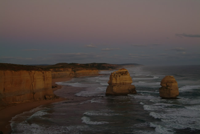 Twilight on two of the Twelve Apostles, Great Ocean Road, Victoria, Australia.
