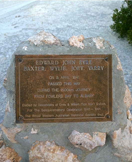 Memorial to Edward John Eyre and his companions near the Eyre Bird Observatory, Eyre, Western Australia.