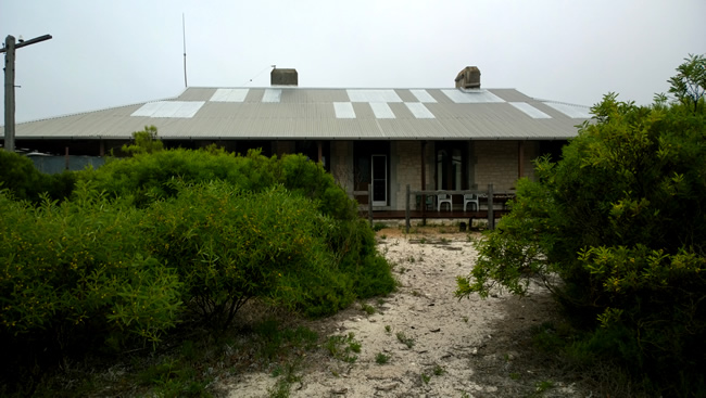 The restored limestone Telegraph Station building that houses the Eyre Bird Observatory, Eyre, Western Australia.