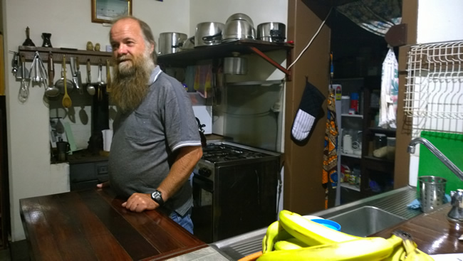 Volunteer manager Gavin, in the kitchen at the Eyre Bird Observatory, Eyre, Western Australia.