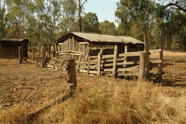 Old cattle yard, Echuca, Murray River, Victoria, Australia.