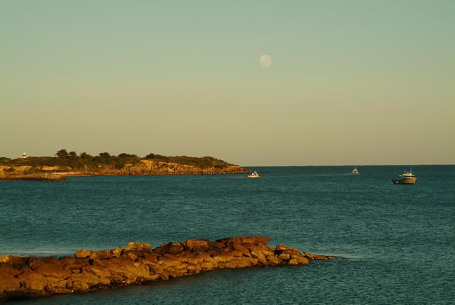 Moon rise over the harbour mouth, Robe, South Australia.
