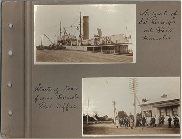 Arrival of the SS Paringa at Port Lincoln; Starting the tour from Lincoln Post Office.