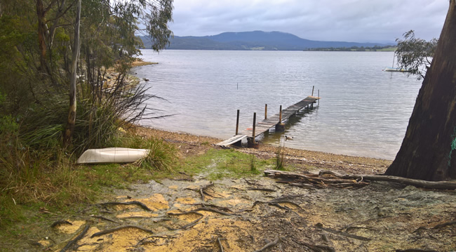 Looking over the Huon river towards the mountains, Abels Bay, southern Tasmania, Australia.