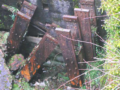 Two sets of pump rod ends at the top of the remains of the Grubb shaft, at the Beaconsfield Gold Mine, Tasmania, Australia