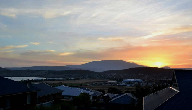 Sunset view to Mount Wellington, Hobart, Tasmania, Australia.