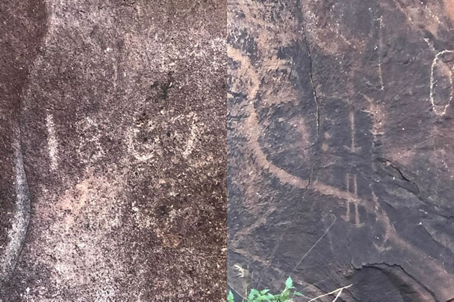 Two images of rock art in Wilpena Pound, Flinders Ranges, South Australia.
