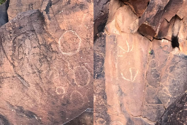 Two images of rock art in Wilpena Pound, Flinders Ranges, South Australia