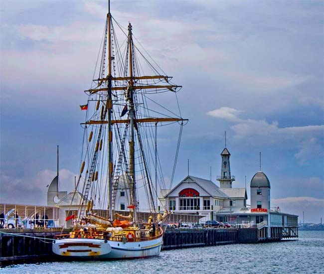 The sail training ship, One And All, at Cunningham Pier, Geelong, Victoria, Australia