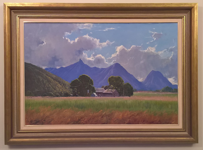 Canefields in the shadow of the mountains, Queensland, Australia.