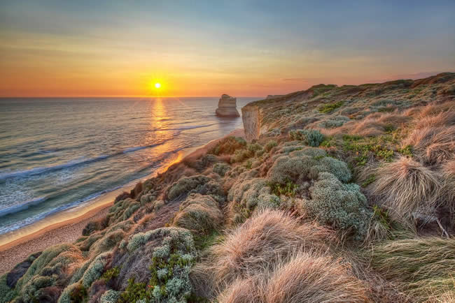 Breathtaking sunset, Gibson's Steps, Twelve Apostles, Great Ocean Road, Victoria, Australia.