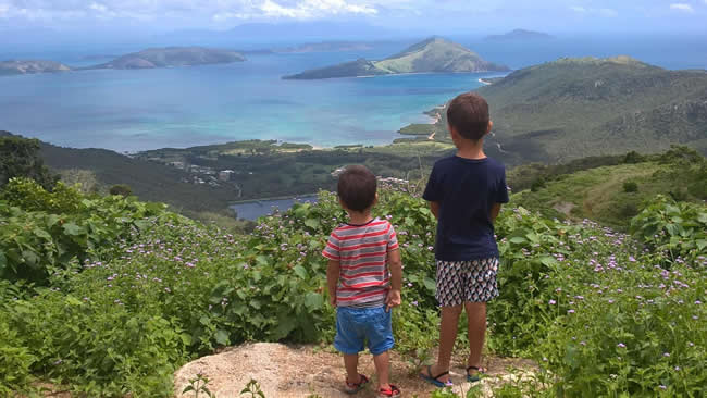 From almost atop the mountain on Palm Island, looking northwest. Queensland, Australia.