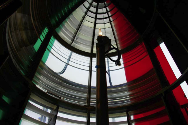 Looking at the mighty lens from the inside at Point Lonsdale Lighthouse, Victoria, Australia.