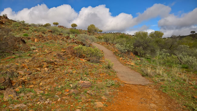 Steep track to the Sculptures, Living Desert, Broken Hill, New South Wales, Australia.