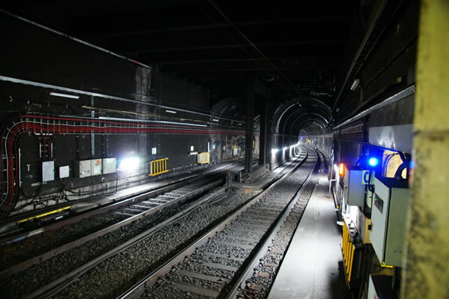 Subway tunnel, St Francis railway station, Sydney, New South Wales, Australia.