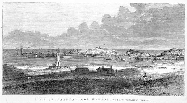 Photograph of Warrnambool harbour in 1870. Victoria, Australia.