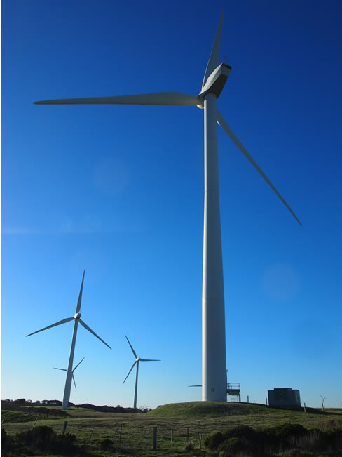 Wind turbines at the wind farm, Cape Bridgewater near Portland, on Victoria's west coast, Australia.