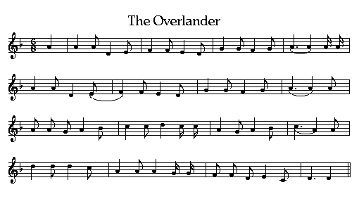 Music score for the song 'The Overlander'