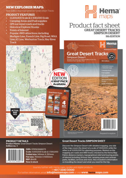 Hema Great Desert Tracks map of the Simpson Desert - fact sheet