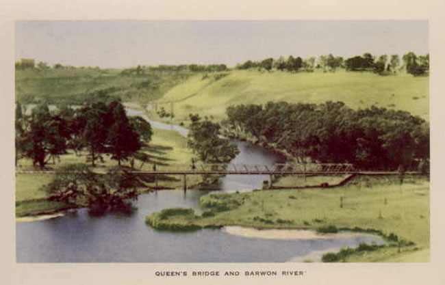 Queen Bridge over the Barwon River. Now known as the Queens Park Bridge.
